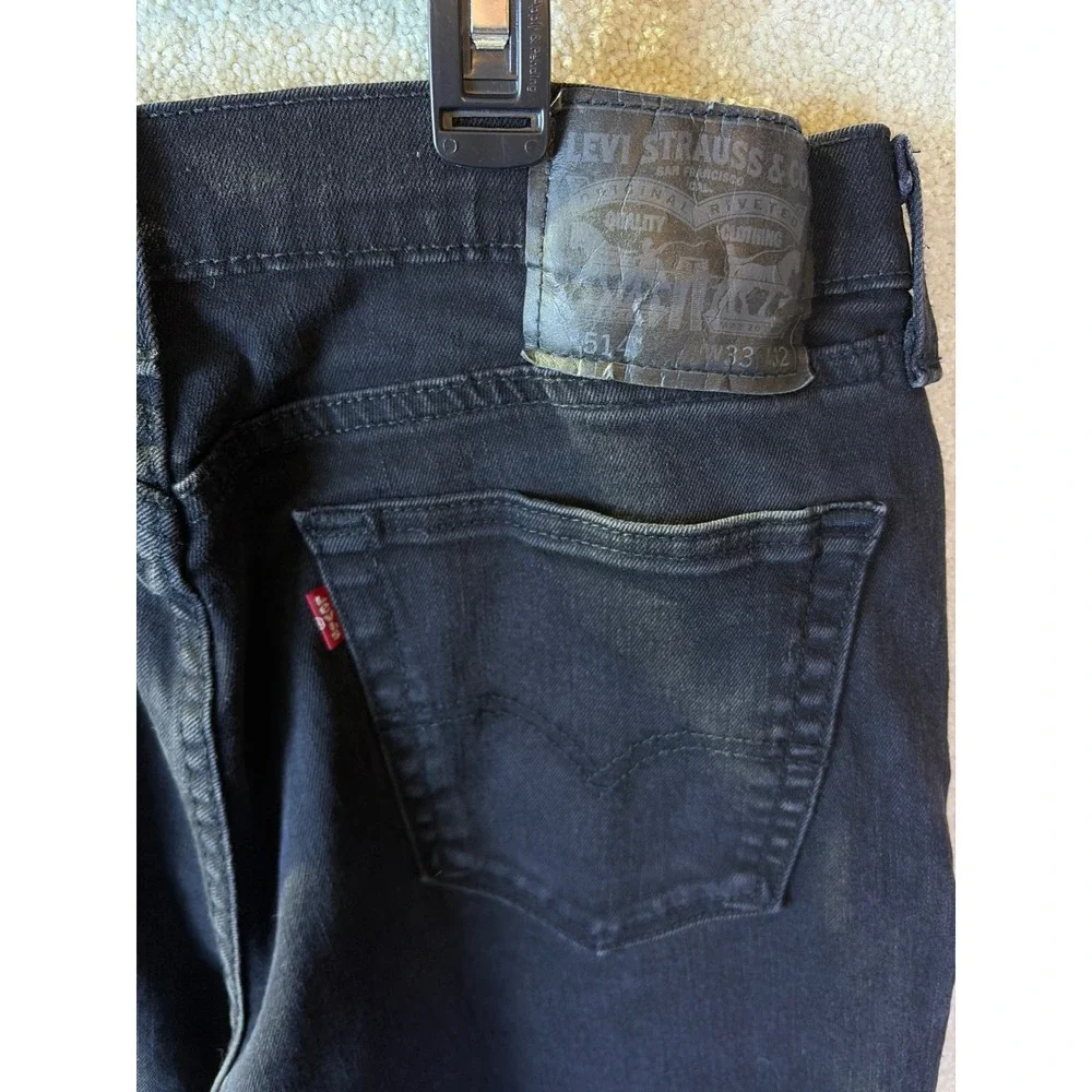 Levi's 514 Straight Fit‎ Jeans Mens 33x32 (Fits 32x31) Black Denim Stretch Pants